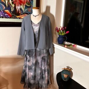 Komarov Dress  & Eileen Fischer Silk Jacket Set - 50 Shades of Gray/ Blue/ Pink